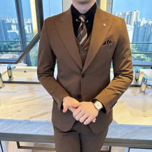 春秋韩版修身小西装外套两扣枪驳领时尚休闲西服A445-XZ9005焦糖图片