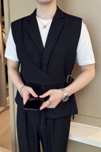 秋季男士个性马甲 时尚休闲西装领马夹 黑色 A445-DMJ019-P125图片
