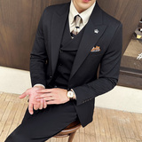 新款七色枪驳领高端西装一扣西服三件套藏青A445-SJT9001-P260，男装西服套装，电商A445
