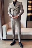 新款七色枪驳领高端西装双排扣西服三件套浅咖A445-SJT9003-P260，男装西服，电商A445