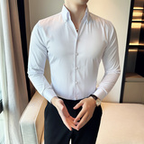 韩版修身长袖衬衫时尚个性休闲V领衬衣白色A445-CS8005-P35，男装衬衫，电商A445