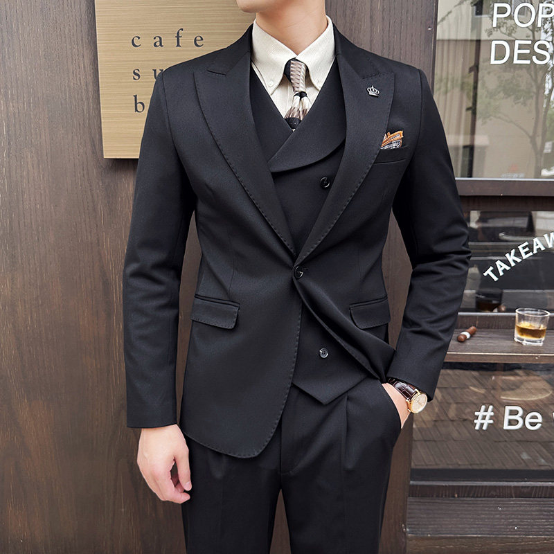 新款七色枪驳领高端西装一扣西服三件套杏色A445-SJT9001-P260,男装西服,电商A445