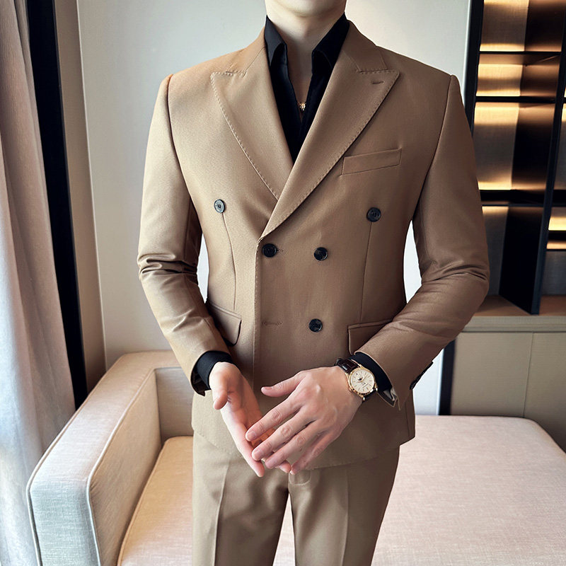 秋冬韩版修身小西装双排扣西服套装两件套咖啡A445-LJT3611C-P190图片