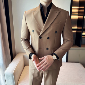 秋冬韩版修身小西装双排扣西服套装两件套咖啡A445-LJT3611C-P190图片
