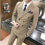 韩版休闲小西装男士修身双排扣西服套装三件套A445-SJT703-P275，男装西服套装，电商A445