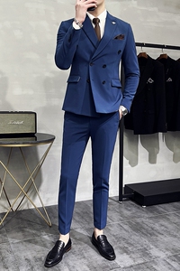 新款十个颜色 韩版修身小西装 西服套装三件套 深蓝色 SJT10-P275图片