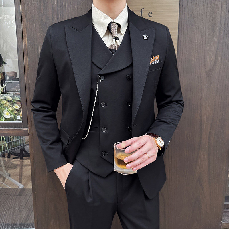 新款七色枪驳领高端西装一扣西服三件套浅咖A445-SJT9001-P260,男装西服,电商A445