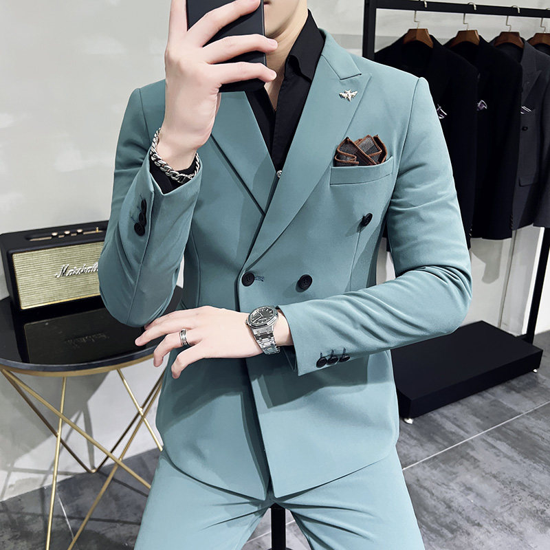 新款十个颜色 韩版修身小西装 西服套装两件套 淡青色 LJT10-P210图片