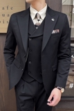 新款七色枪驳领高端西装两粒扣西服三件套黑色A445-SJT9002-P260，男装西服套装，电商A445