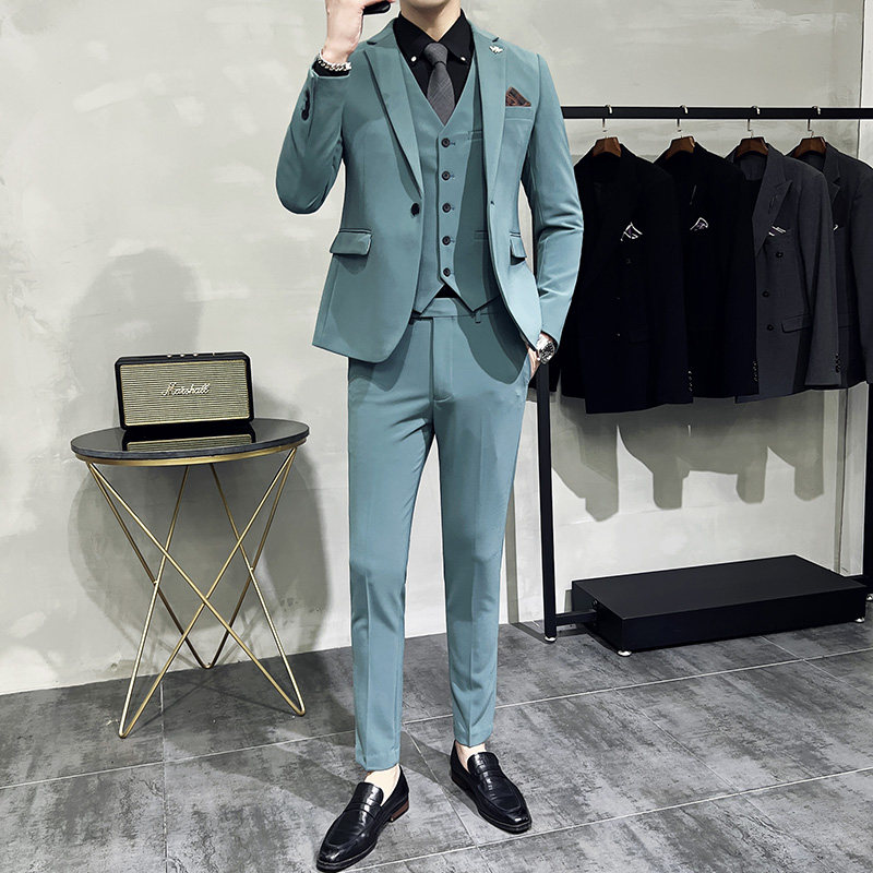 新款十色韩版修身小西装西服套装三件套全身图淡青-SJT09-P275,男装西服套装,电商A445