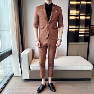 夏季七分袖小西装英伦修身中袖西服九分裤两件套A445-TZ8516-P200图片