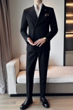 秋冬韩版修身小西装外套双排扣时尚休闲西服黑色A445-XZ9003-P130，男装西服，电商A445