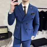 新款十个颜色双排扣小西装西服套装三件套墨绿色SJT10-P275，男装西服套装，电商A445