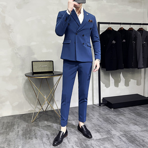 新款十色 韩版休闲小西装 西服套装两件套 全身图淡青-LJT10-P210图片