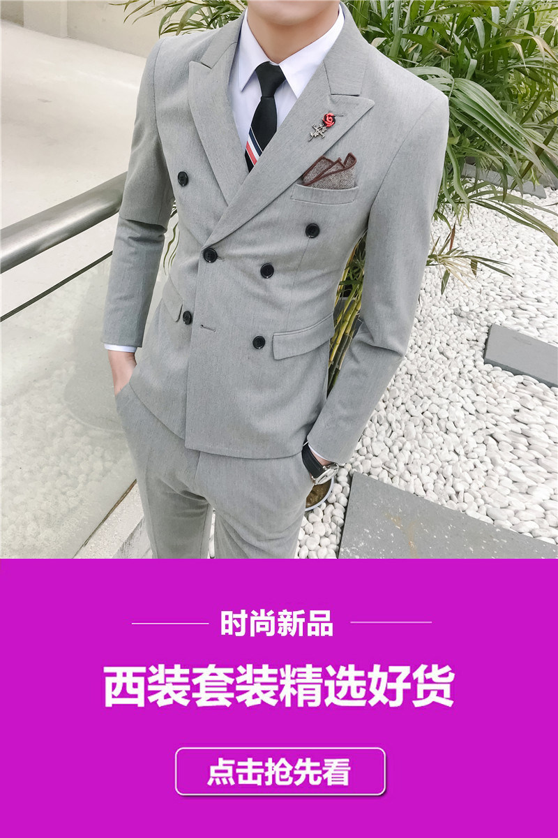 秋装新款韩版休闲小西装高品质双排扣西服套装三件套TZ16,男装西服套装,电商A445