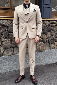 新款七色枪驳领高端西装 一扣西服三件套 杏色A445-SJT9001-P260图片