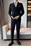 新款七色枪驳领高端西装双排扣西服两件套黑色A445-LJT9003-P200，男装西服，电商A445