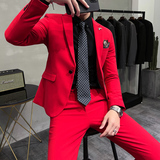 韩版修身小西装西服套装两件套长期做不断货紫色LJT009-P210，男装西服套装，电商A445