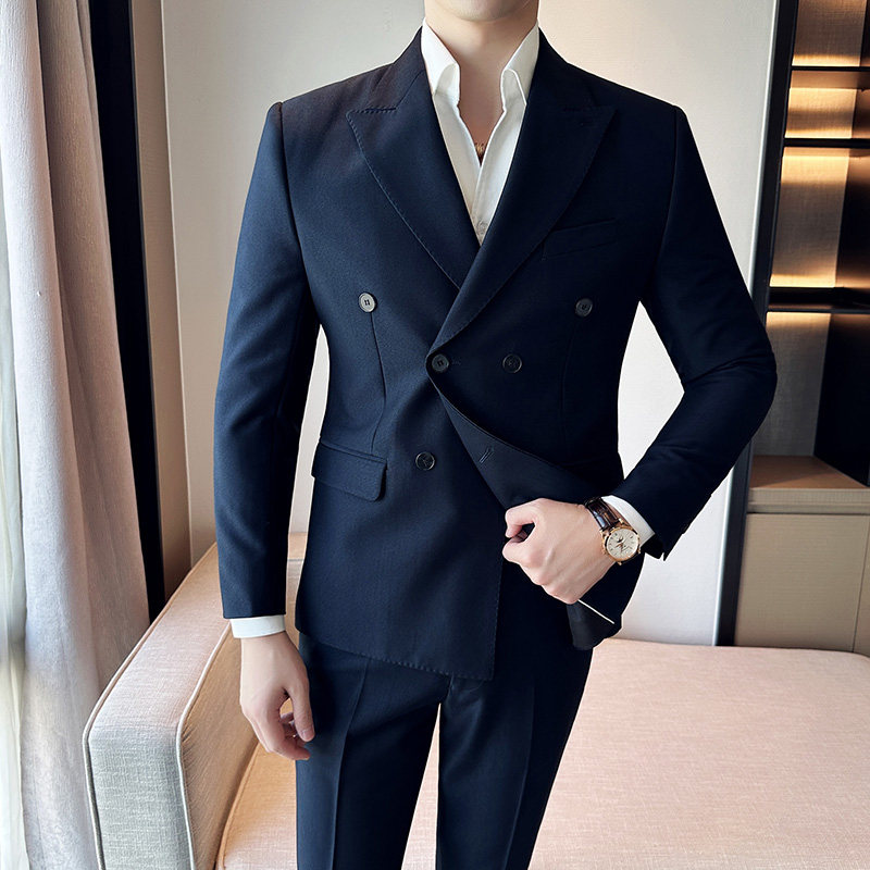 秋冬韩版修身小西装双排扣西服套装两件套咖啡A445-LJT3611C-P190,男装西服,电商A445
