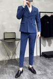 新款十色韩版休闲小西装西服套装两件套全身图深蓝-LJT10-P210，男装西服套装，电商A445