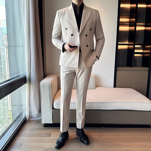 秋冬韩版修身小西装双排扣西服套装三件套黑色A445-SJT3611C-P250图片
