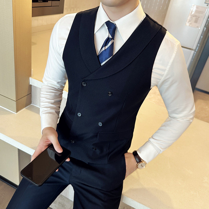 秋季新款男士马甲韩版修身双排扣西装马甲黑色A445--MJ3611-P60,男装背心/马甲,电商A445