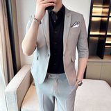 夏七分袖西服套装男修身中袖西装九分裤两件套A445-TZ8511-P180，男装西服套装，电商A445