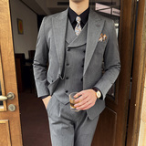 新款七色枪驳领高端西装一扣西服三件套黑色A445-SJT9001-P260，男装西服，电商A445