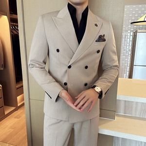 秋冬韩版修身小西装外套双排扣时尚休闲西服杏色A445-XZ9003-P130,戴安娜王妃穿搭微胖夏天图片
