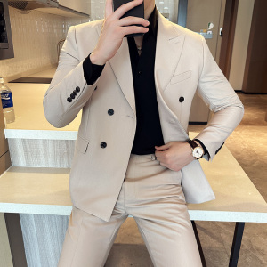 秋冬韩版修身小西装外套双排时尚休闲西服杏色A445-XZ3611C-P125图片