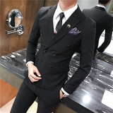 韩版休闲小西装男士修身双排扣西服套装三件套A445-SJT703-P275，男装西服套装，电商A445