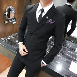 韩版休闲小西装 男士修身双排扣西服套装三件套 A445-SJT703-P275图片