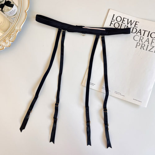 性感黑色缎面吊袜带长带可调节