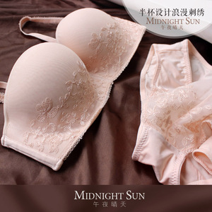 欧美奢华刺绣内衣上托聚拢抹胸式半杯文胸套装女士硅胶防滑胸罩