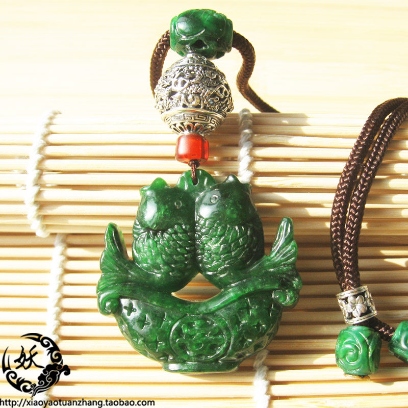 泰国进口复古泰银毛衣链长款 翡翠平安双鱼长链吊坠 925纯银 女