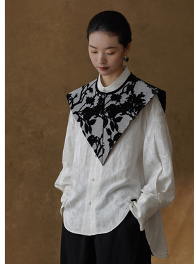 生姜 浮白 新中式原创25冬季新品植物提花改良传统云肩31549402A