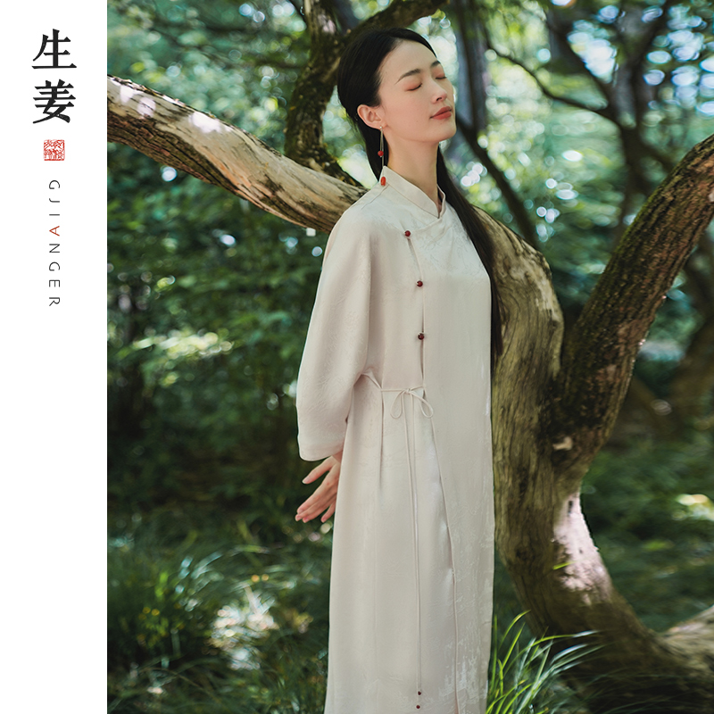 暗纹提花醋酸中式复古立领连衣裙