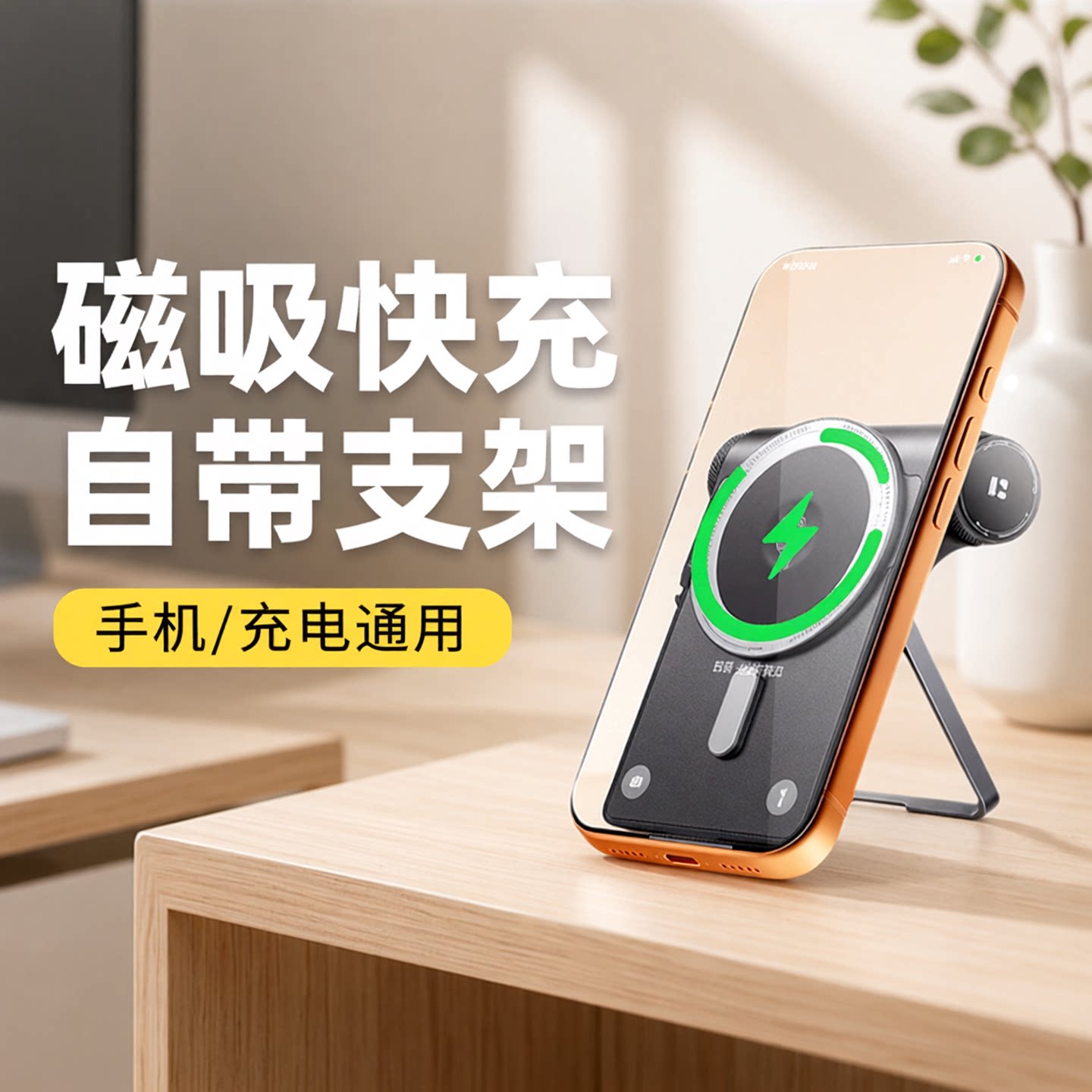 REMAX磁吸无线充电宝自带折叠支架5000毫安无限移动电源轻薄有线行充适用苹果18手机手表背夹电小电流便携充