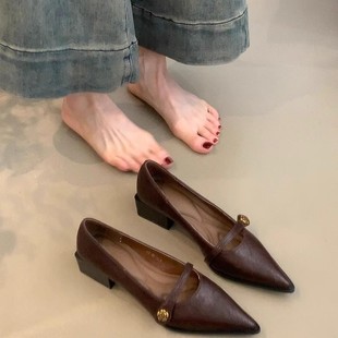 惠州市启新鞋业有限公司长腿叔叔~真皮山茶花粗跟浅口单鞋女尖头