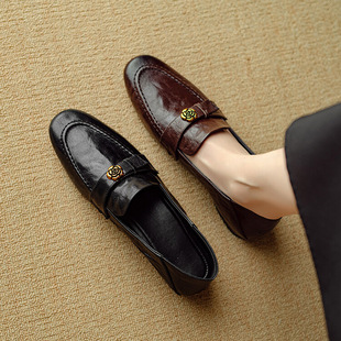 惠东县大岭鑫宇达鞋厂复古圆头山茶花低跟乐福鞋女2025早春一