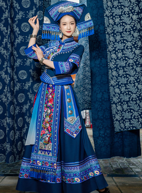 新款广西壮族服装成人三月三少数民族服饰女盛装壮锦刺绣演出长裙