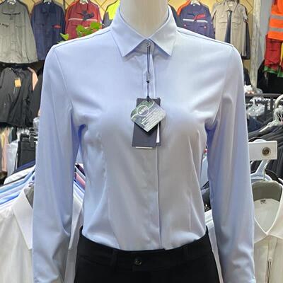 浅蓝色衬衫女职业轻奢桑蚕丝衬衣弹力抗皱修身答辩银行面试工作服