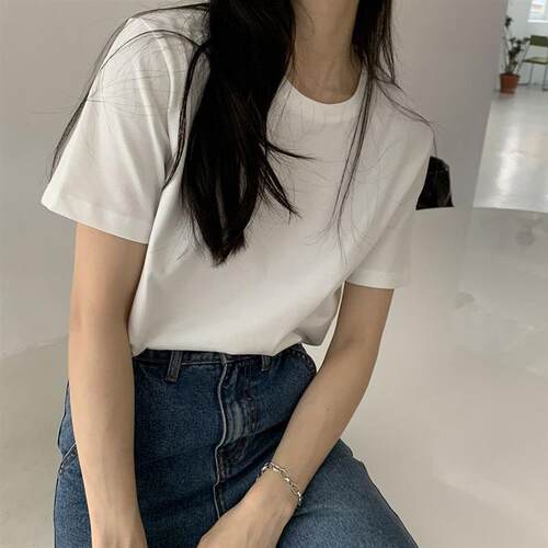 bluepops超高复购率短袖t恤女2025春夏基础款简约宽松纯色上衣ins