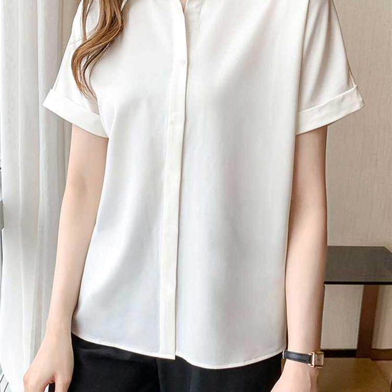 夏季新款雪纺白衬衫女短袖基础款外搭抗皱垂感衬衣高级感衬衣职业