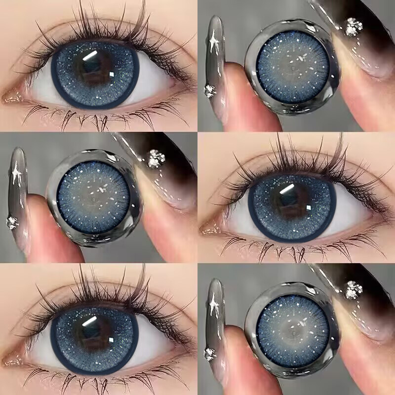 深蓝色碎光金粉美瞳大直径半年抛cos隐形眼镜正品官方旗舰店EJLK