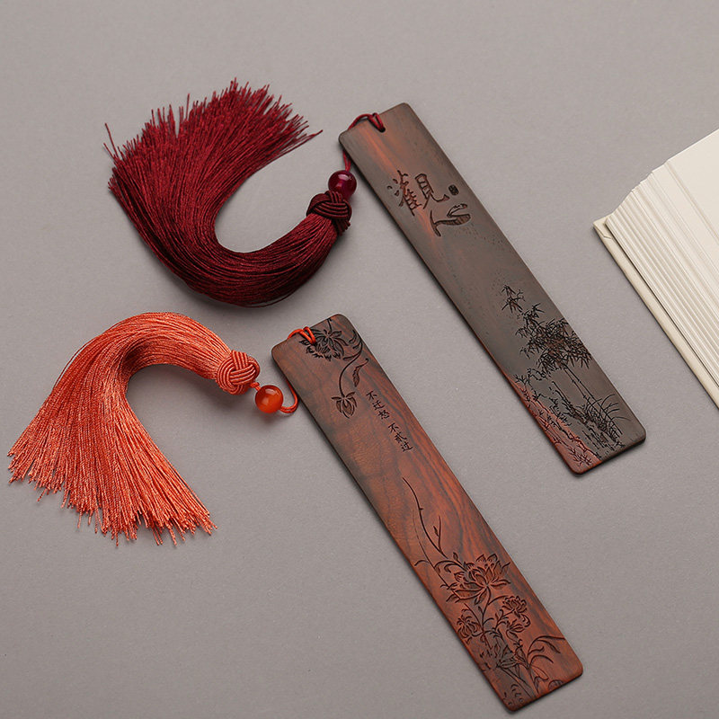 精美红木质中国风创意礼物 复古典流苏大红酸枝书签 DIY定制LOGO刻字可批发小学生用订制小礼品送老师纪念品