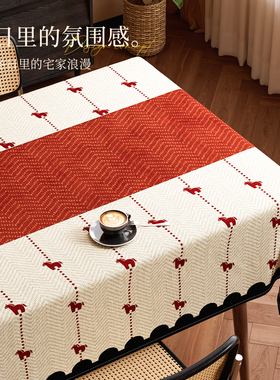 马年新款红色仿麻餐桌布垫免洗防水轻奢高级感长方形桌面保护垫子
