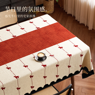 马年新款红色仿麻餐桌布垫免洗防水轻奢高级感长方形桌面保护垫子