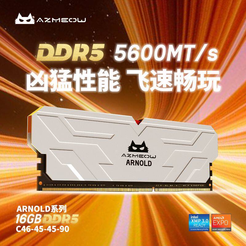 AZMEOW阿兹猫DDR5内存条16G 5600MHz台式机电脑内存电竞马甲条