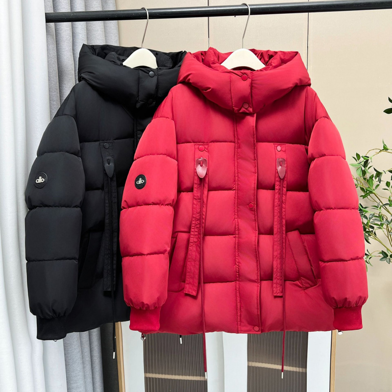 240斤冬季大码女新款休闲纯色连帽飘带棉服胖MM百搭保暖棉衣外套